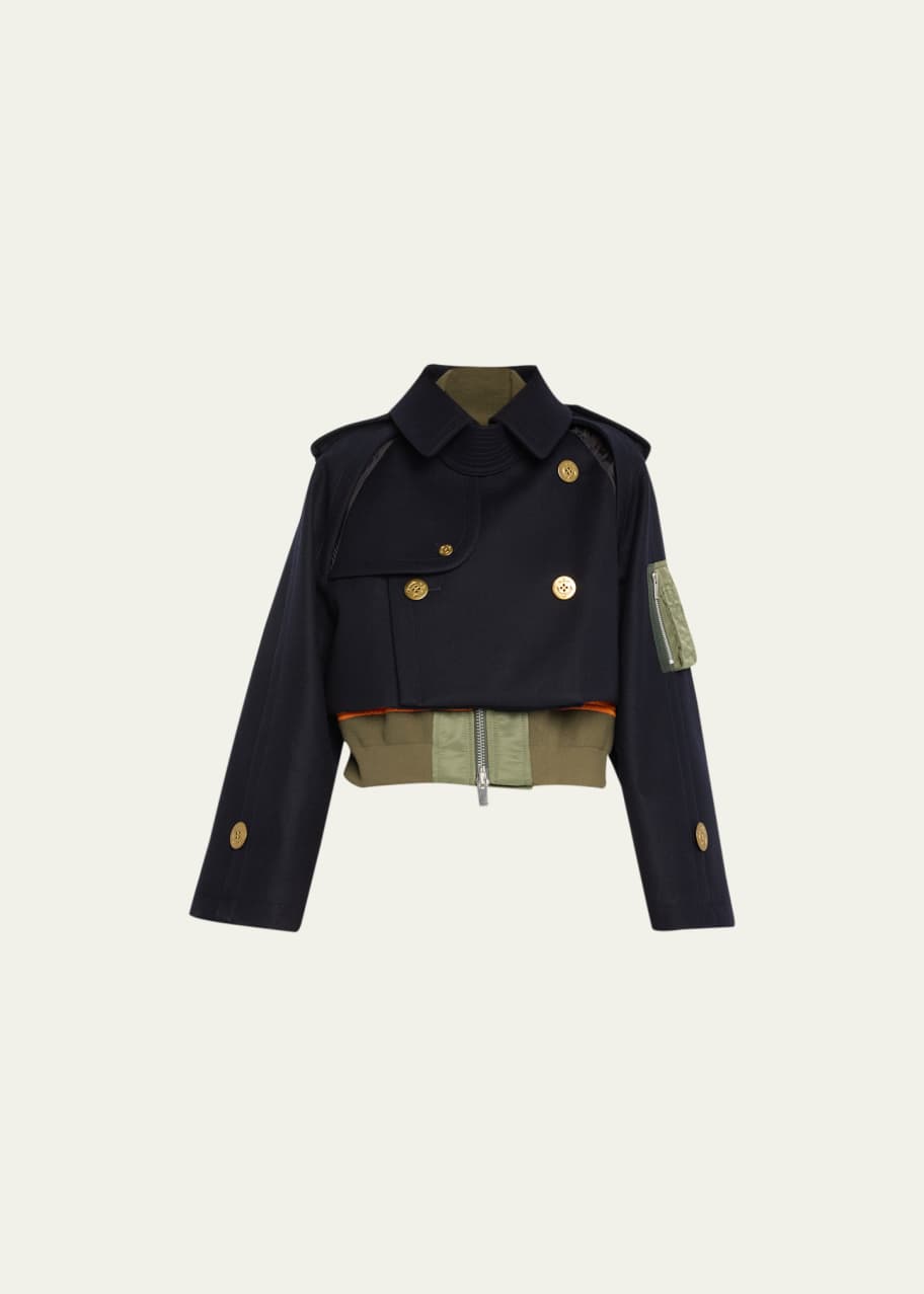 SACAI Cropped Zip-Front Combo Trench Jacket - Bergdorf Goodman SACAI Cropped Zip-Front Combo Trench Jacket - Bergdorf Goodman