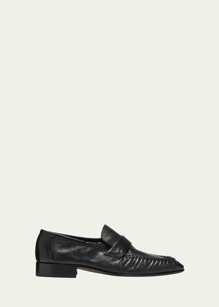 Image 1 of 1: Soft Leather Flat Loafers