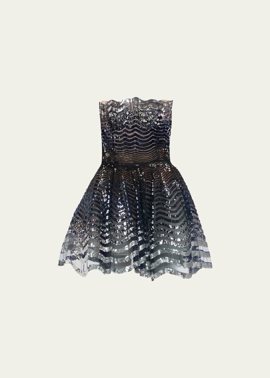 tropical blue dress Elegant Strapless Blue Green Tropical Print Pleated Maxi Dress main image 1
