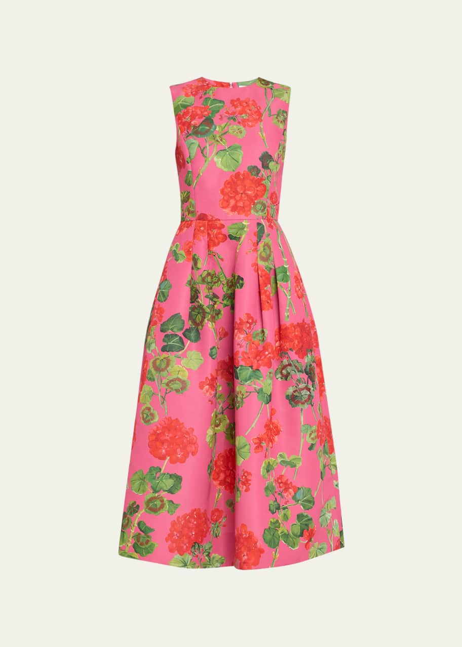 fitted lace wedding dress Oscar de la Renta Floral Printed Silk Ruffle Gown main image 0