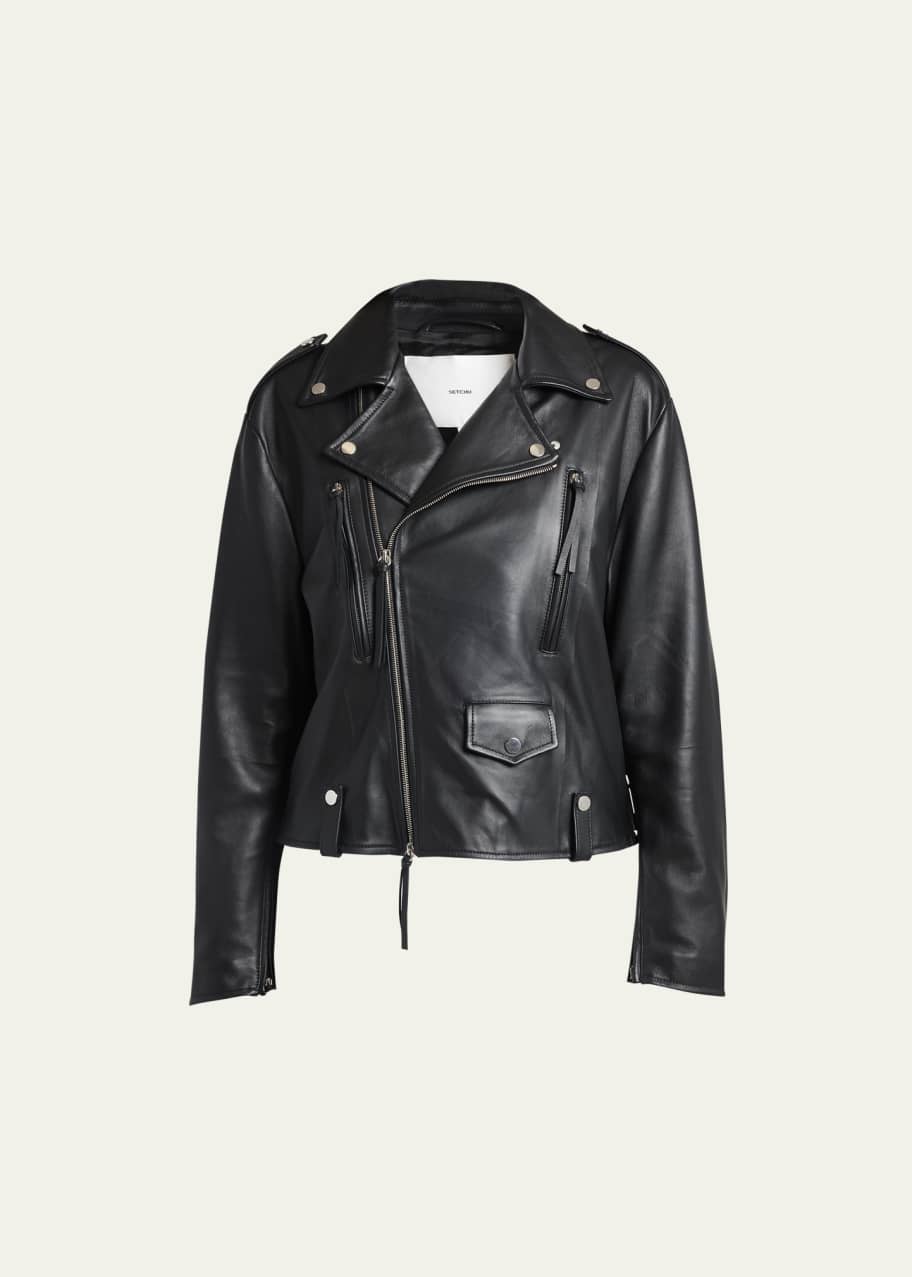 Image 1 of 1: Zip-Sleeve Leather Biker Jacket
