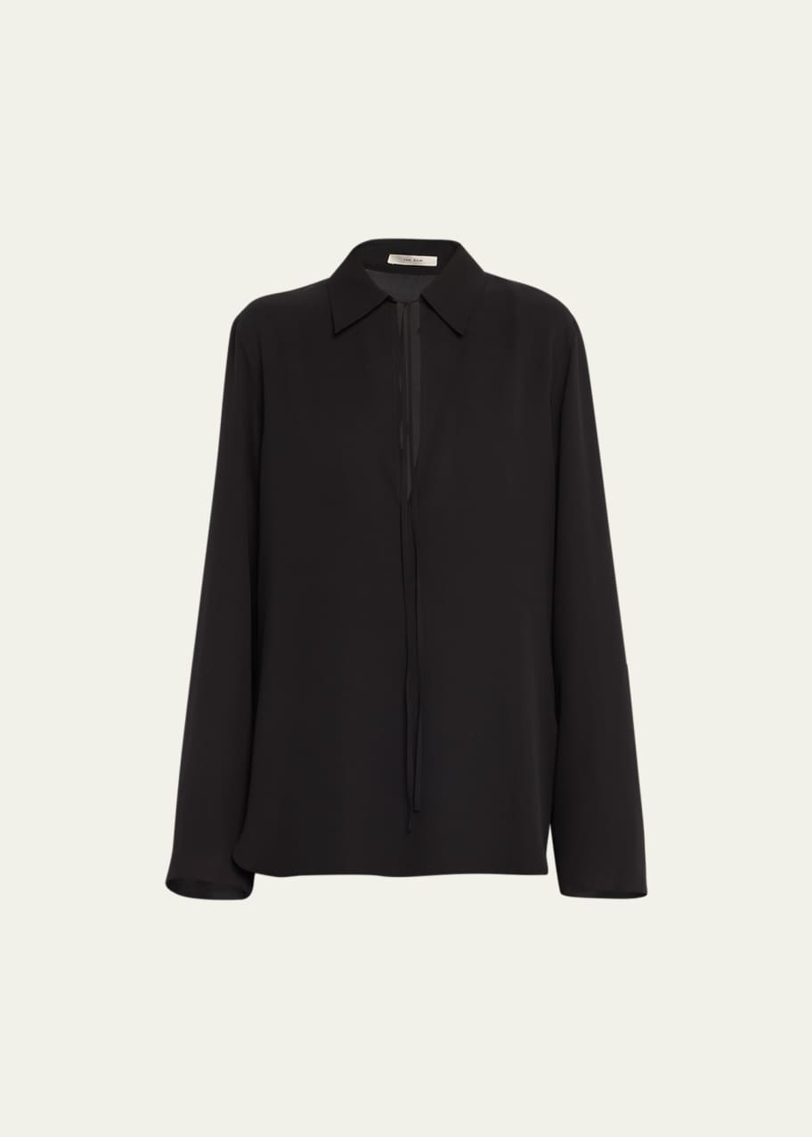 Image 1 of 1: Malon Long-Sleeve Silk Collared Shirt