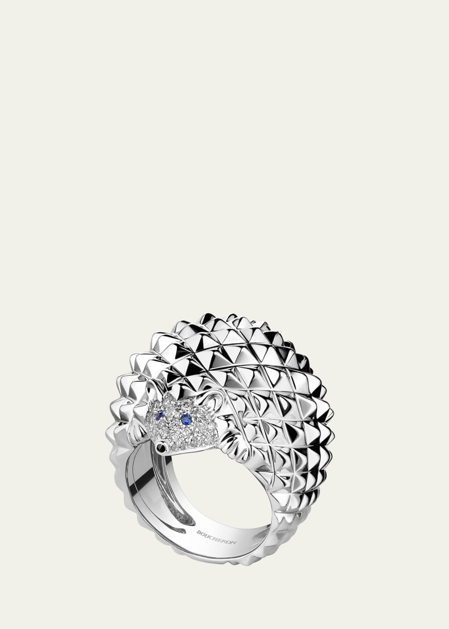 White Gold Hans the Hedgehog Ring with Sapphire and Diamond