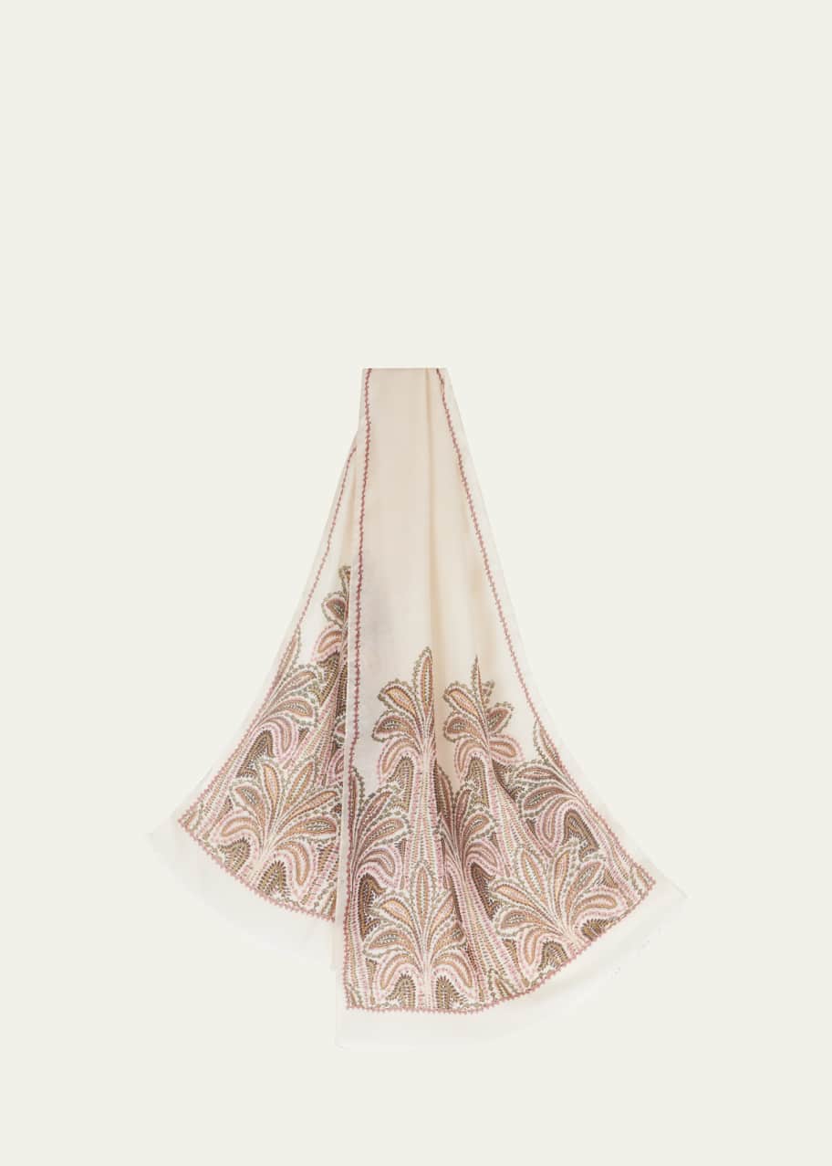 Image 1 of 1: Print Cashmere-Wool Scarf