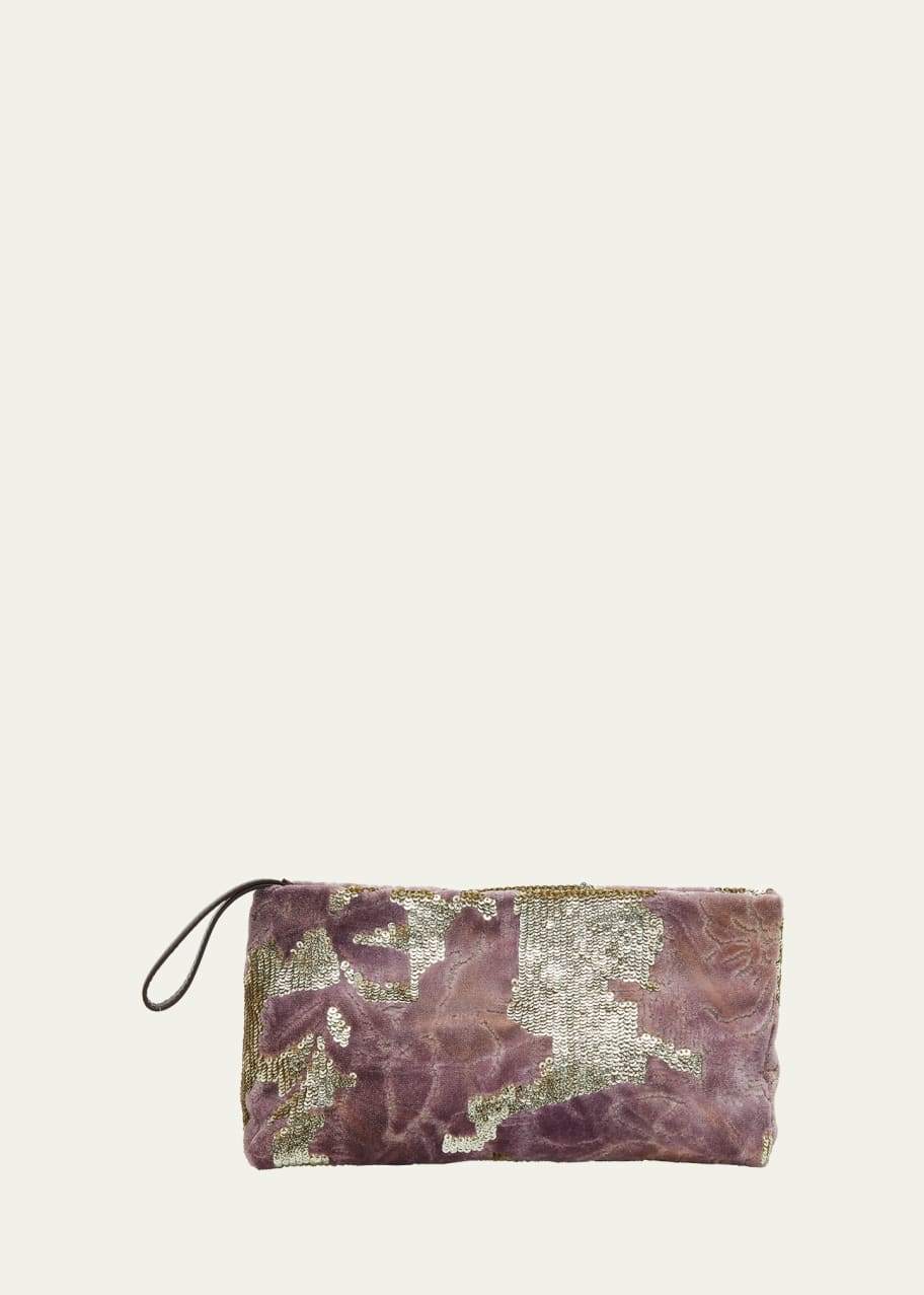 Dries Van Noten Sequins Velvet Zip Clutch Bag - Bergdorf Goodman
