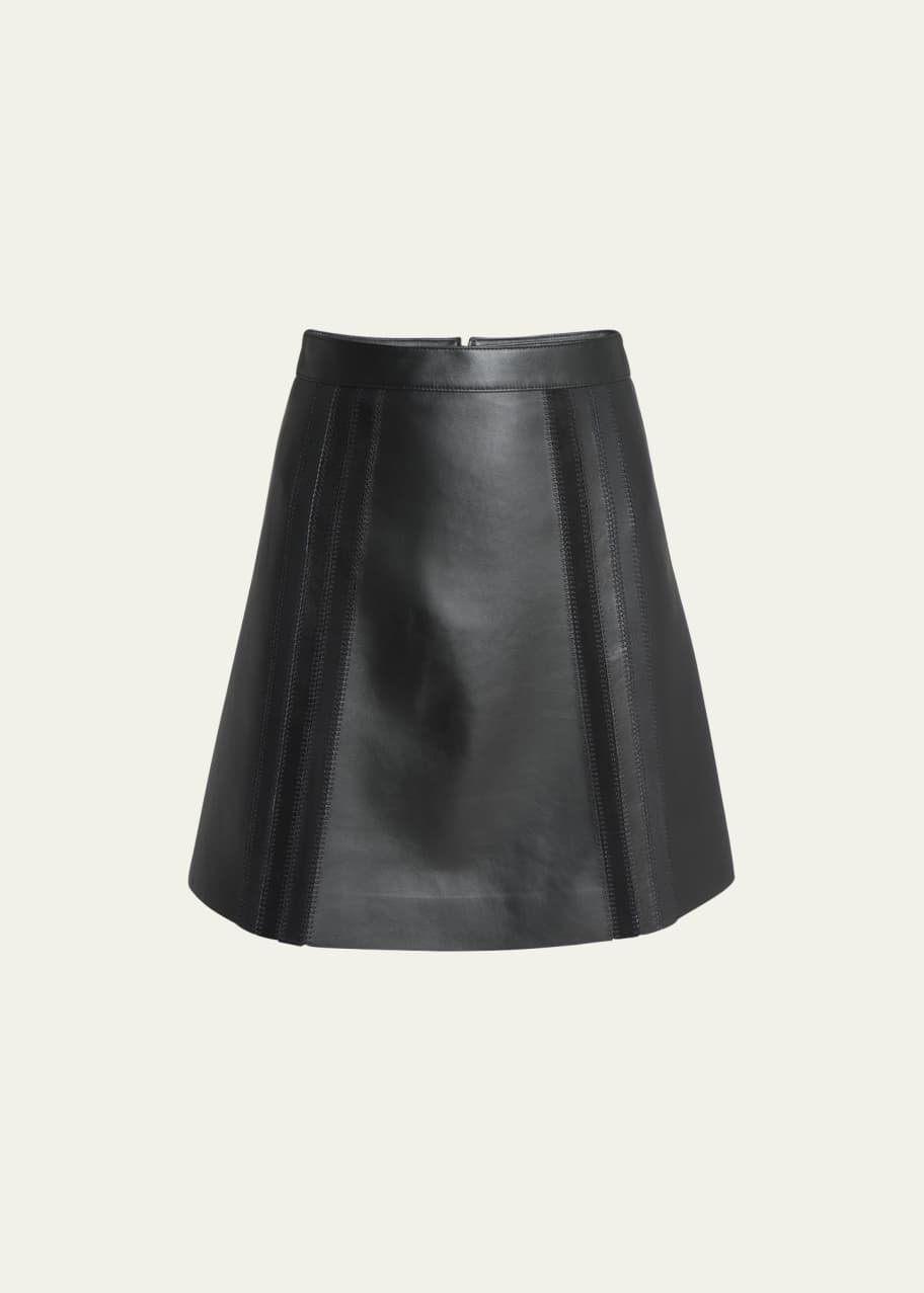 Image 1 of 1: Suede Embroidered Napa Leather Mini Skirt