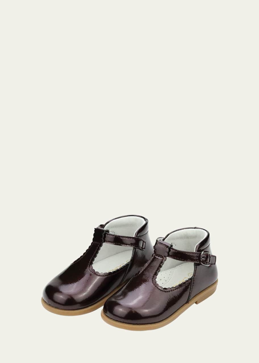 Image 1 of 1: Girl's Louise Scalloped Leather T-Strap Mary Jane Flats, Baby/Toddler