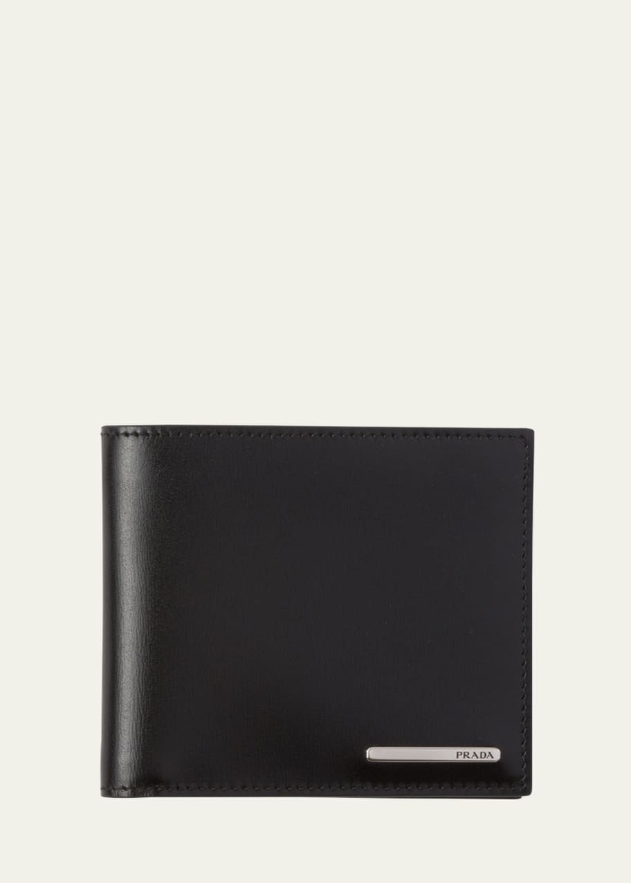 Men s Metal Logo Leather Bifold Wallet