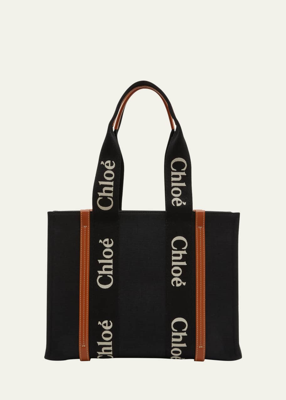 Image 1 of 1: Woody Medium Tote Bag with Logo Webbing in Canvas