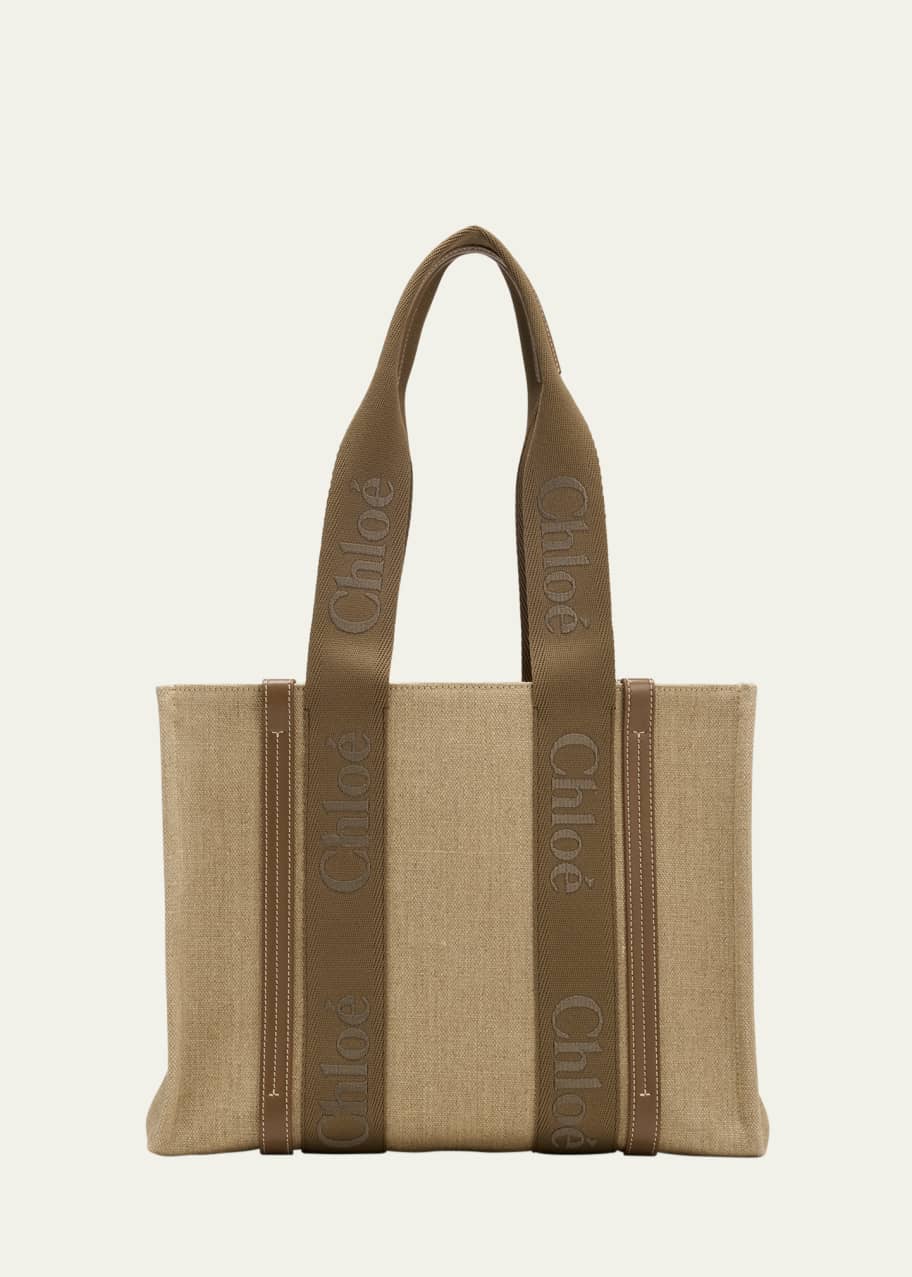Chloe Woody Medium Tote Bag with Logo Webbing in Canvas - Bergdorf