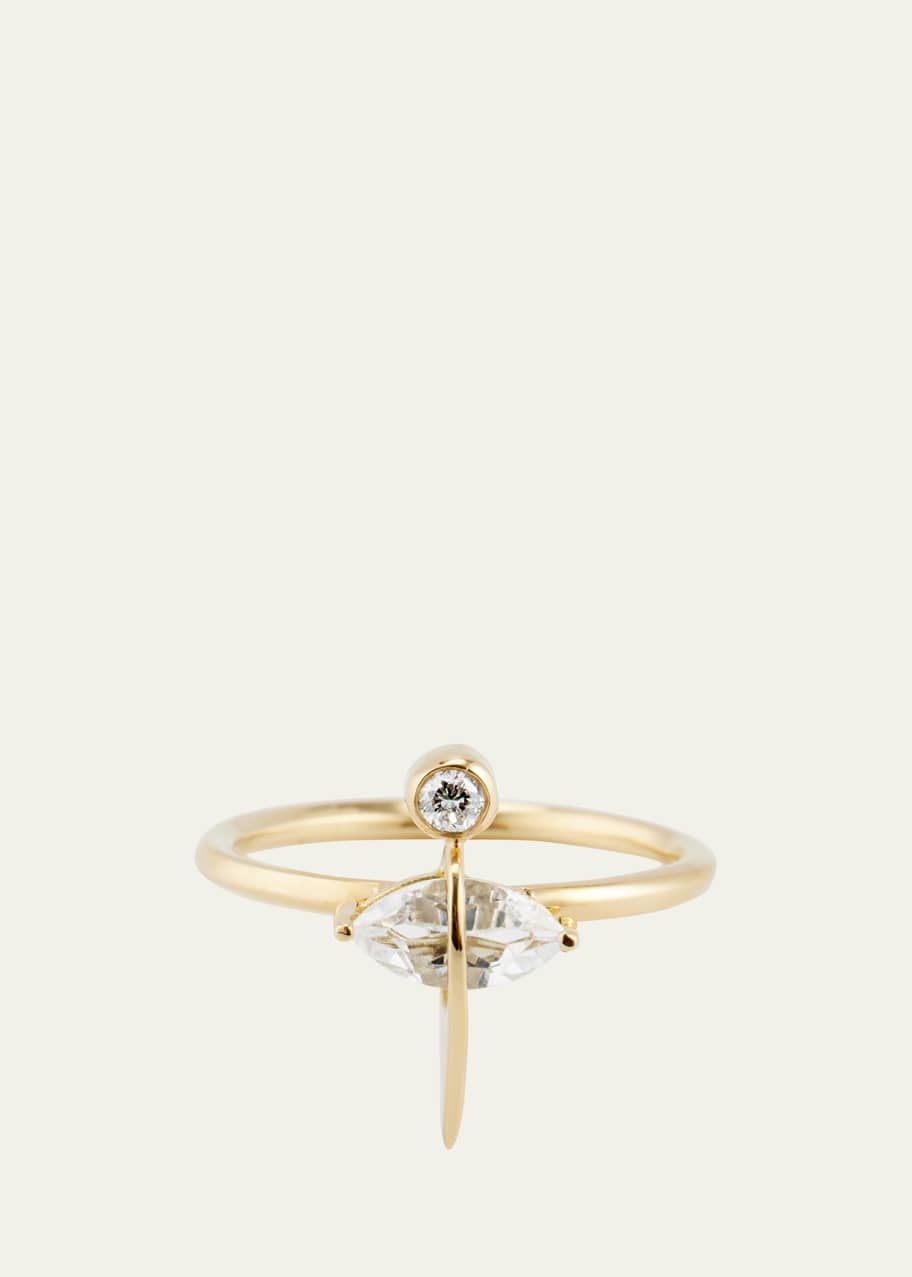 Image 1 of 1: 18K Yellow Gold Pierced Pear Marquise White Topaz and Diamond Ring