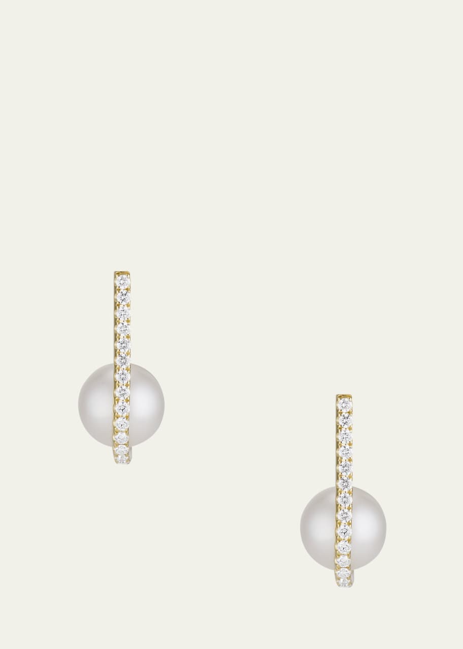 Image 1 of 1: 18K Yellow Gold White Pearl and Diamond Tuck Stud Earrings