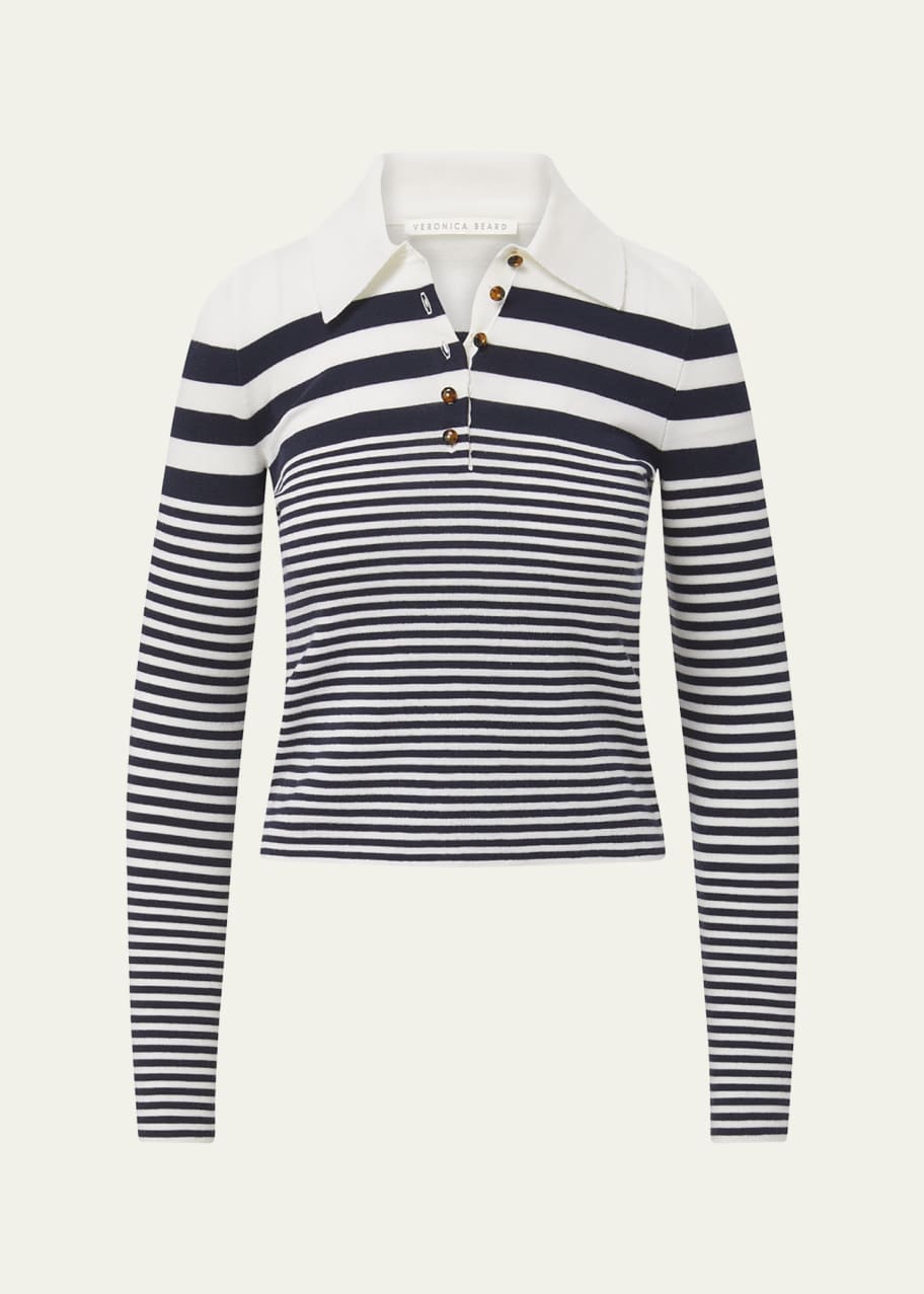 Image 1 of 1: Raj Striped Wool Polo Sweater