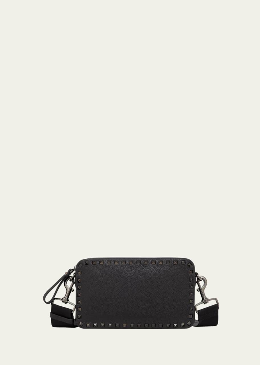 Image 1 of 1: Men's Rockstud Leather Crossbody Bag