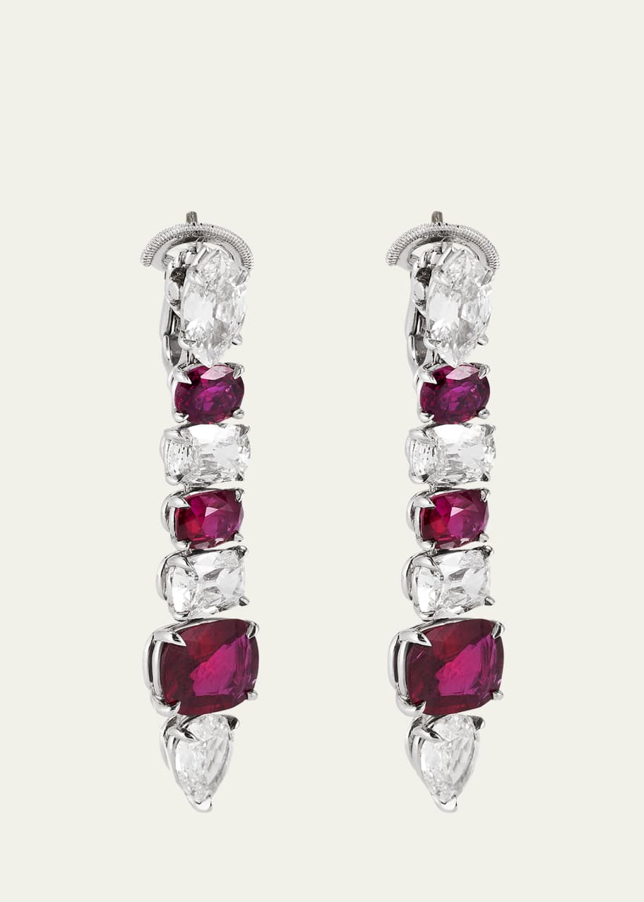 Image 1 of 1: Platinum Earrings with Burma Ruby and Diamonds