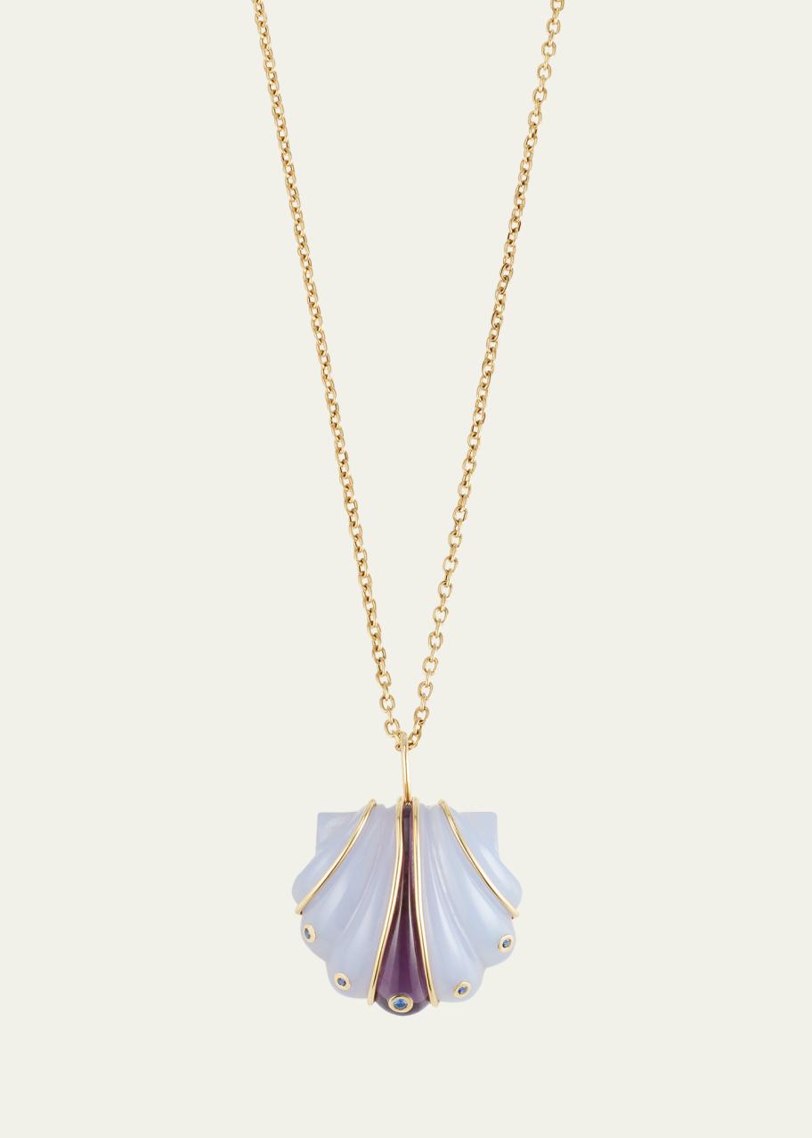 Brent Neale 18K Yellow Gold Mini Carved Stone Shell Necklace with Blue ...