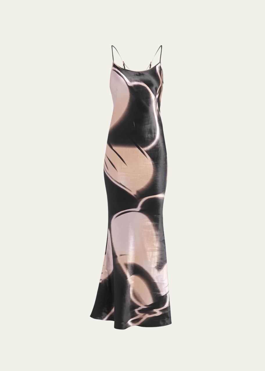 Image 1 of 1: Abstract-Print Linen Silk Slip Dress