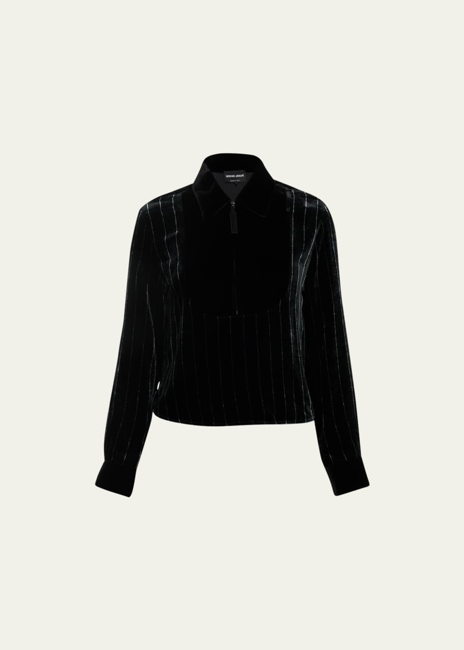Giorgio Armani Pinstripe Velvet Zip-Up Tuxedo Blouse - Bergdorf