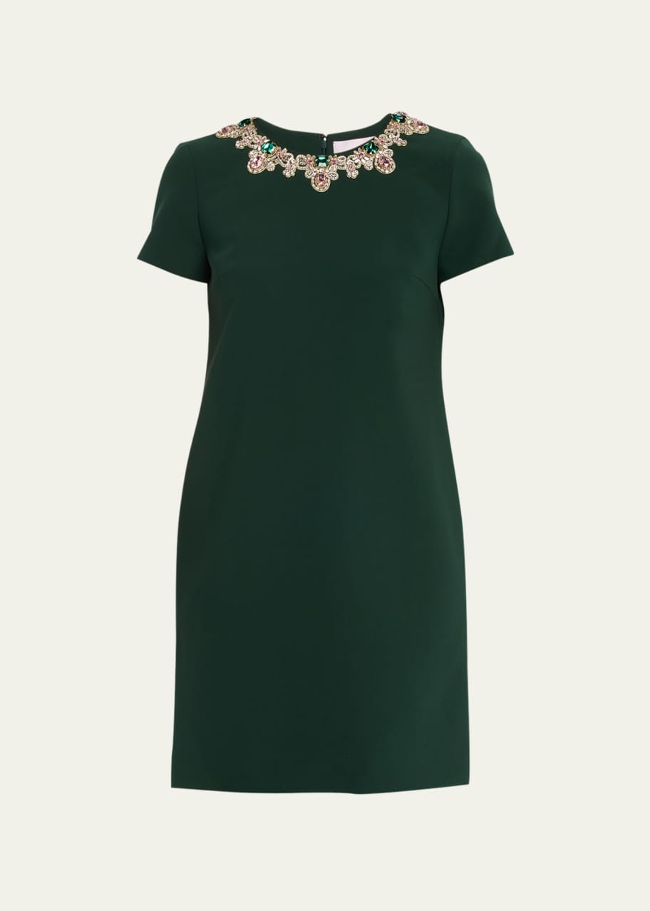 Carolina Herrera Embellished-Neck Mini Shift Dress - Bergdorf Goodman