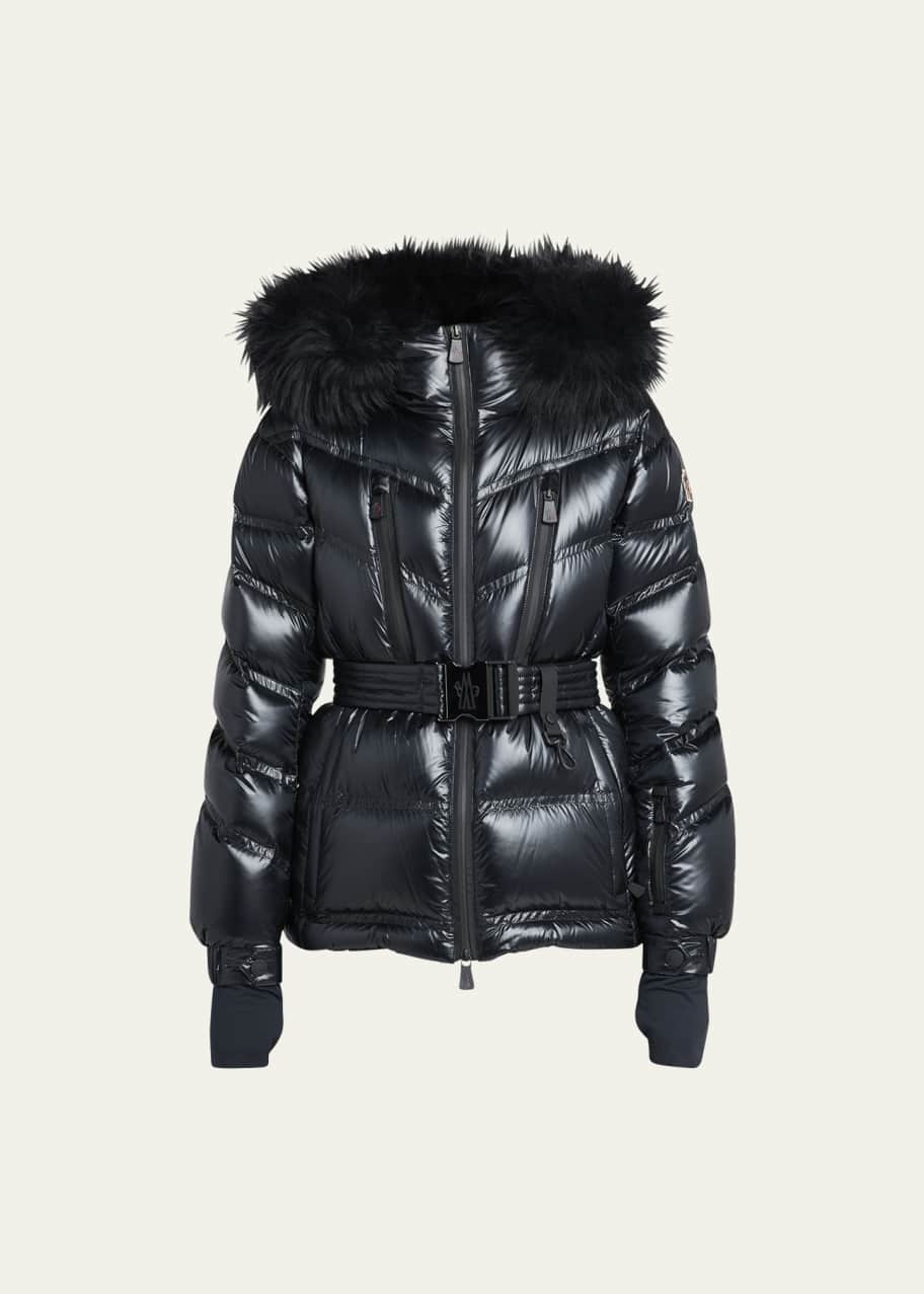 Moncler Bernin Belted Puffer Jacket with Shearling Trim Bergdorf
