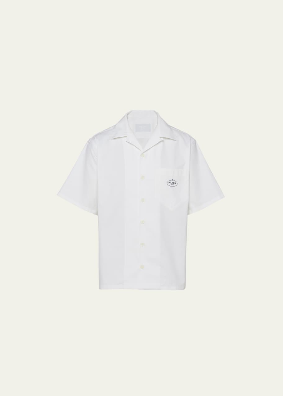 Prada Men's Oxford Sea Island Cotton Bowling Shirt Bergdorf Goodman