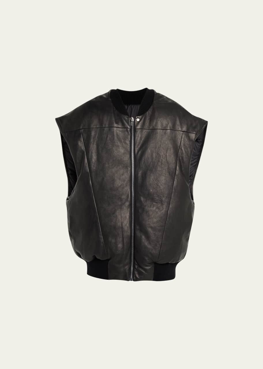Rick Owens Men's Padded Leather Bomber Vest Bergdorf Goodman