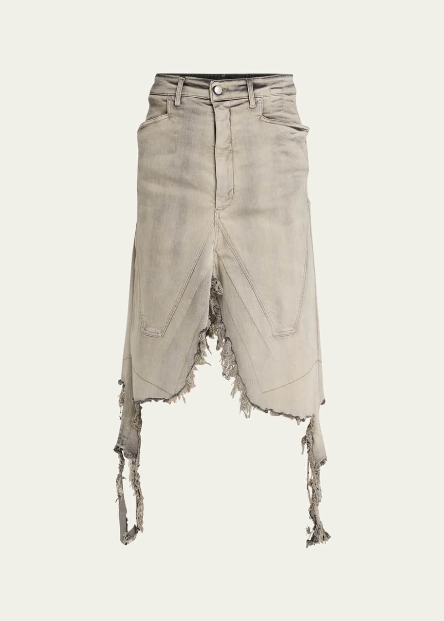 Rick Owens Men's Destroyed Slivered Denim Skirt - Bergdorf Goodman