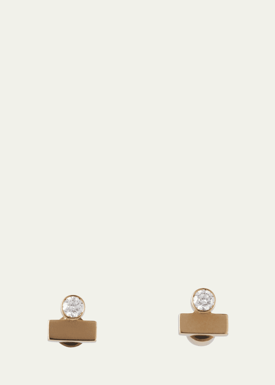Image 1 of 1: 18K Yellow Gold & Diamond Stepping Stone Stud Earrings