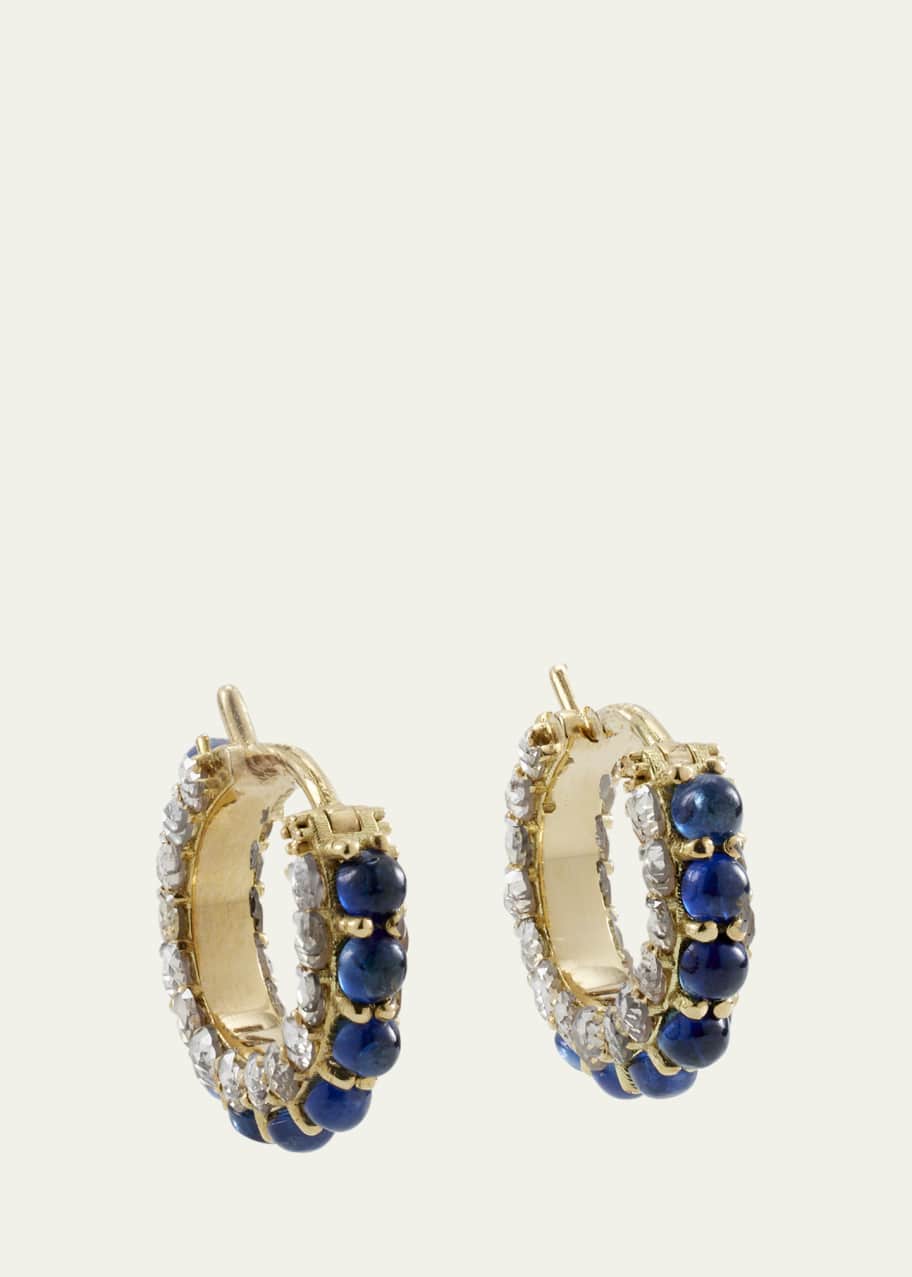 Image 1 of 1: 18K Yellow Gold Blue Sapphire Streamflow Hoop Earrings