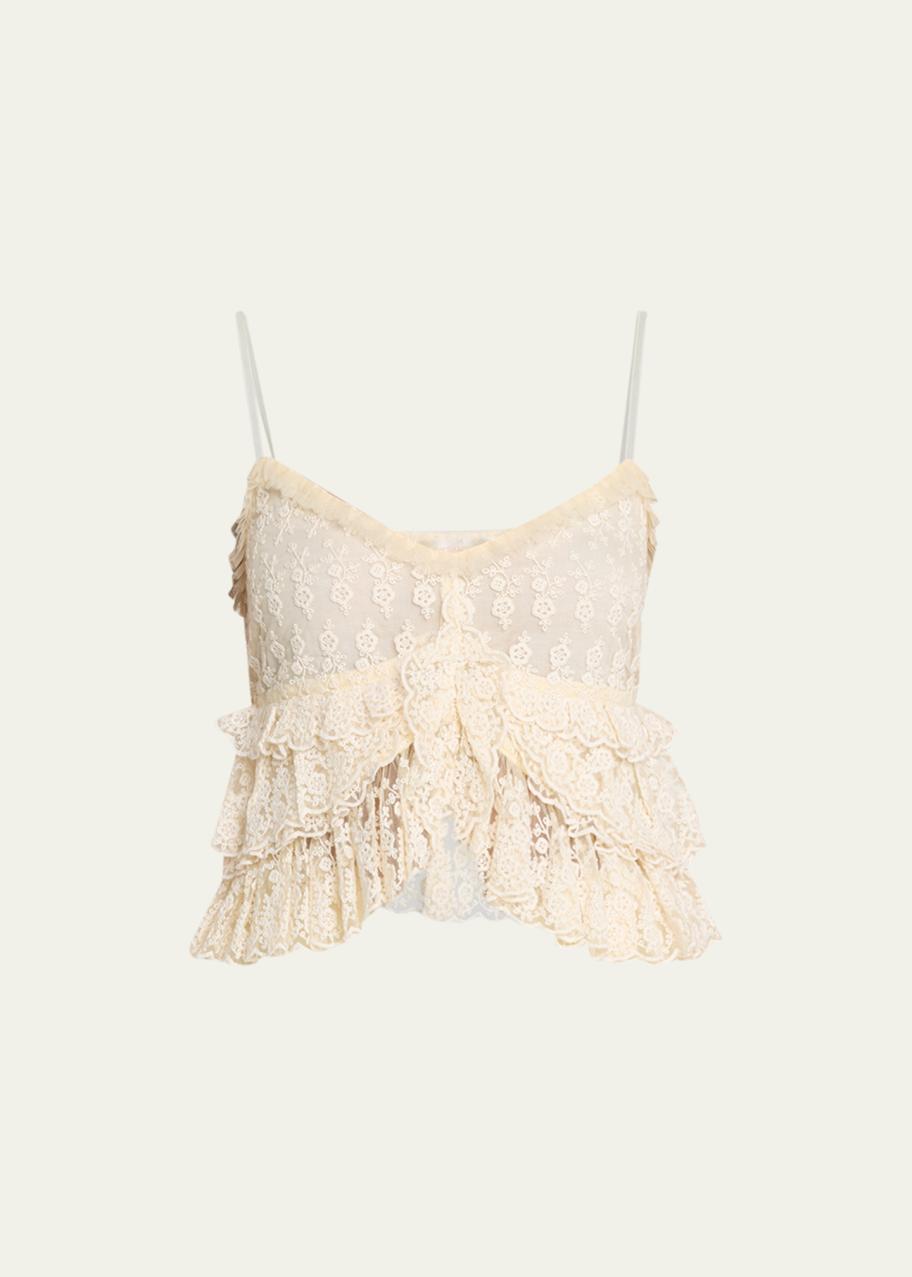 LoveShackFancy Abbot Floral Embroidered Ruffle Tank Top - Bergdorf Goodman