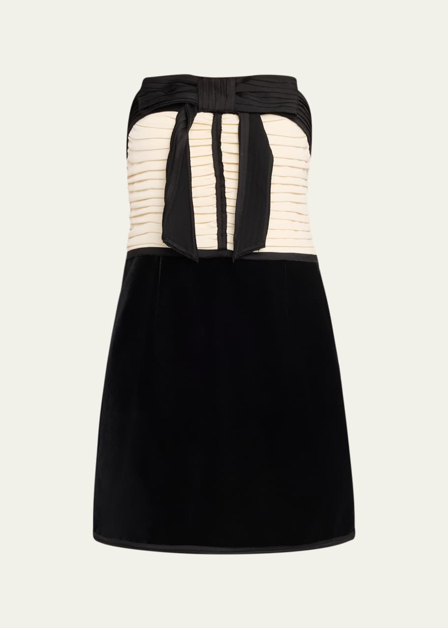 LoveShackFancy Veronique Ruched Strapless Two-Tone Mini Dress
