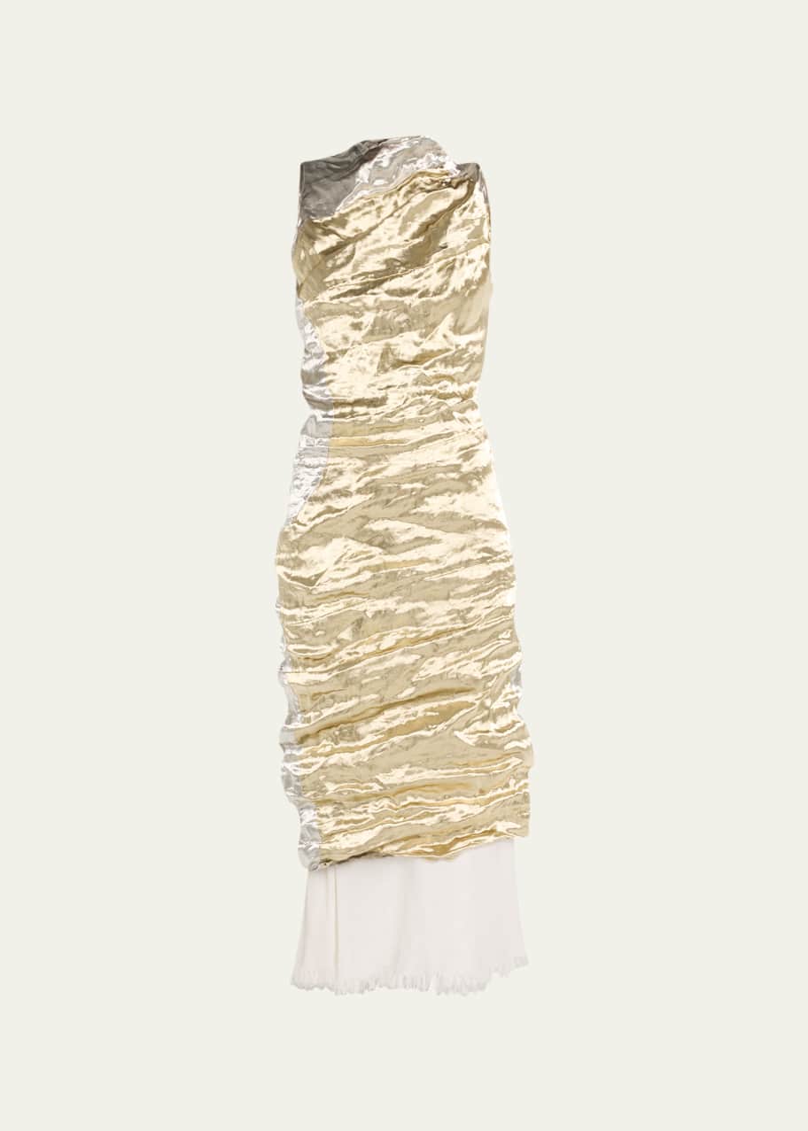 Image 1 of 1: Crushed Metal Fitted Midi Dress