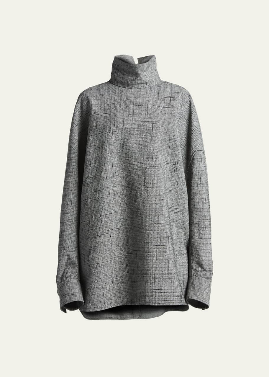 Turtleneck 3D Crisscross Plaid Jacquard Oversized Shirt