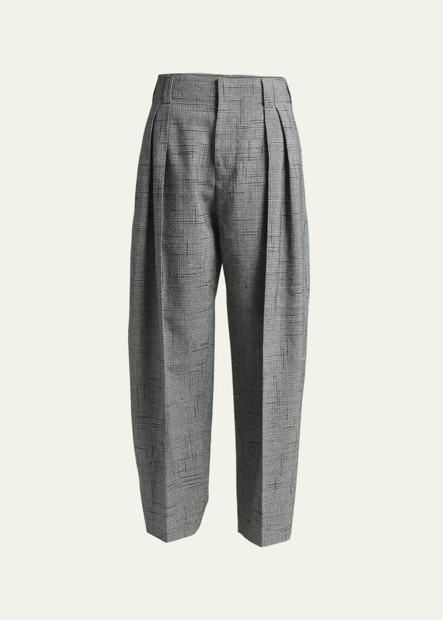 Image 1 of 1: 3D Crisscross Jacquard Double-Pleated Wide-Leg Trousers