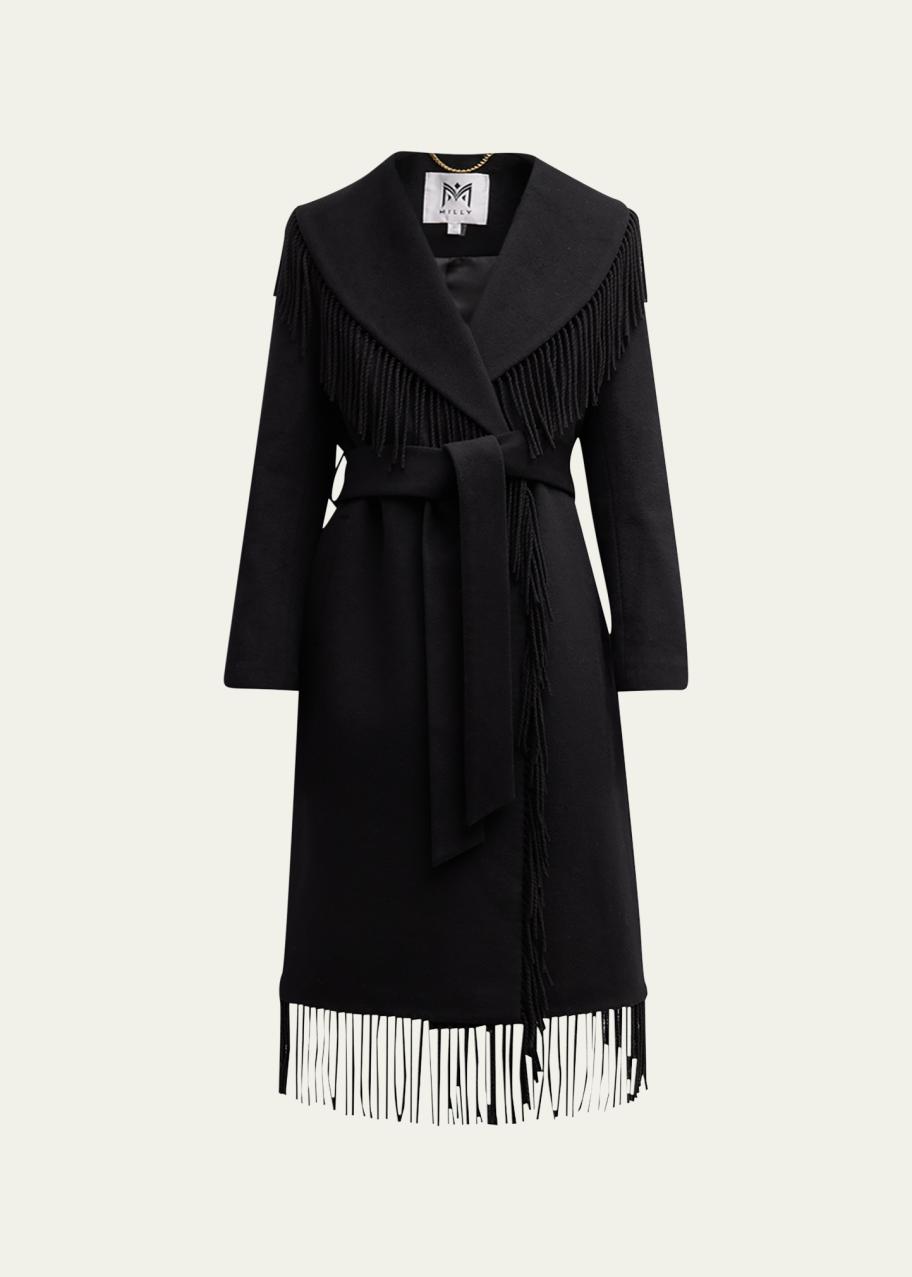 Milly Shawl-Collar Fringe Wool Coat - Bergdorf Goodman