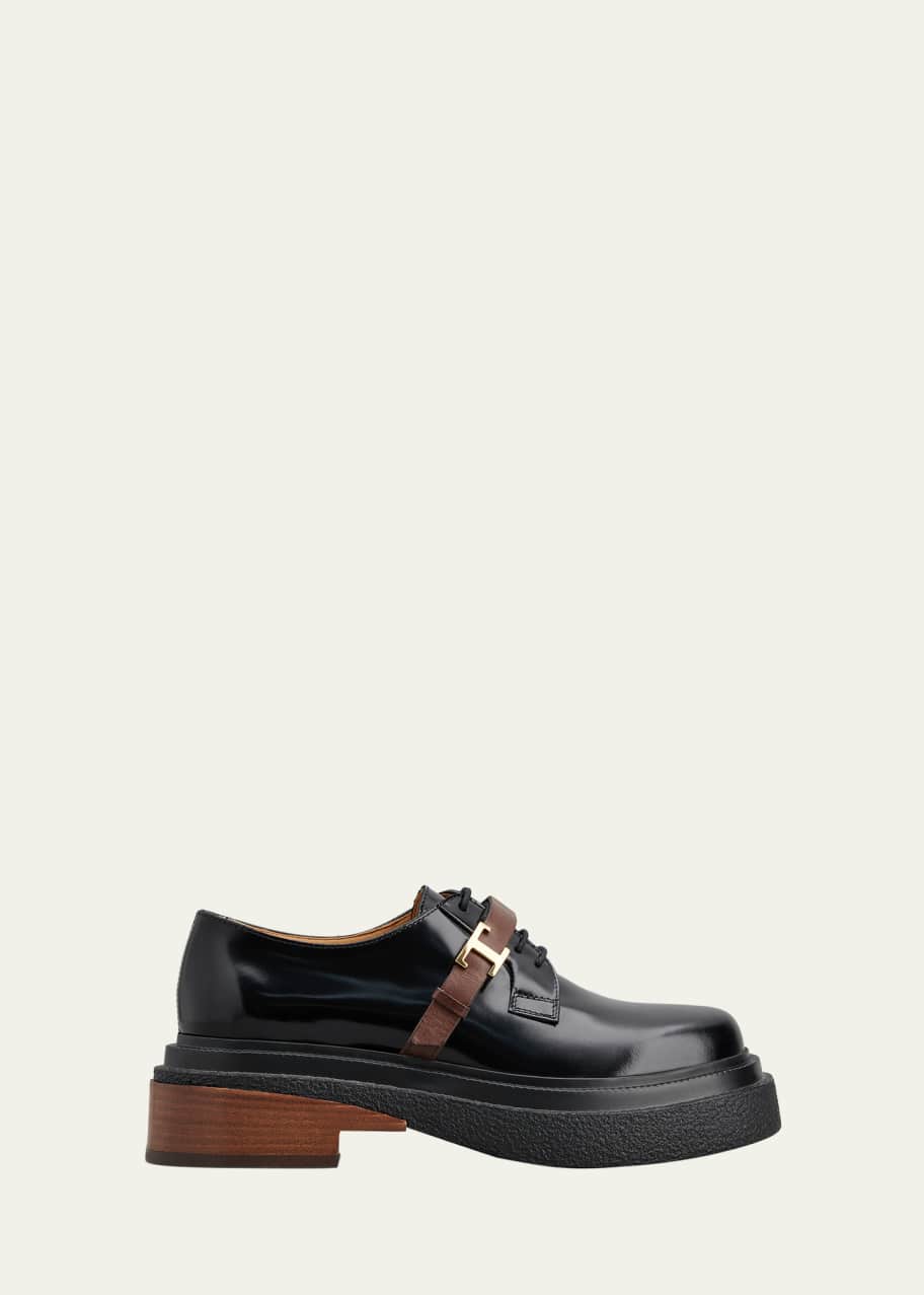 Image 1 of 1: Gommini Leather Medallion Strap Derby Loafers
