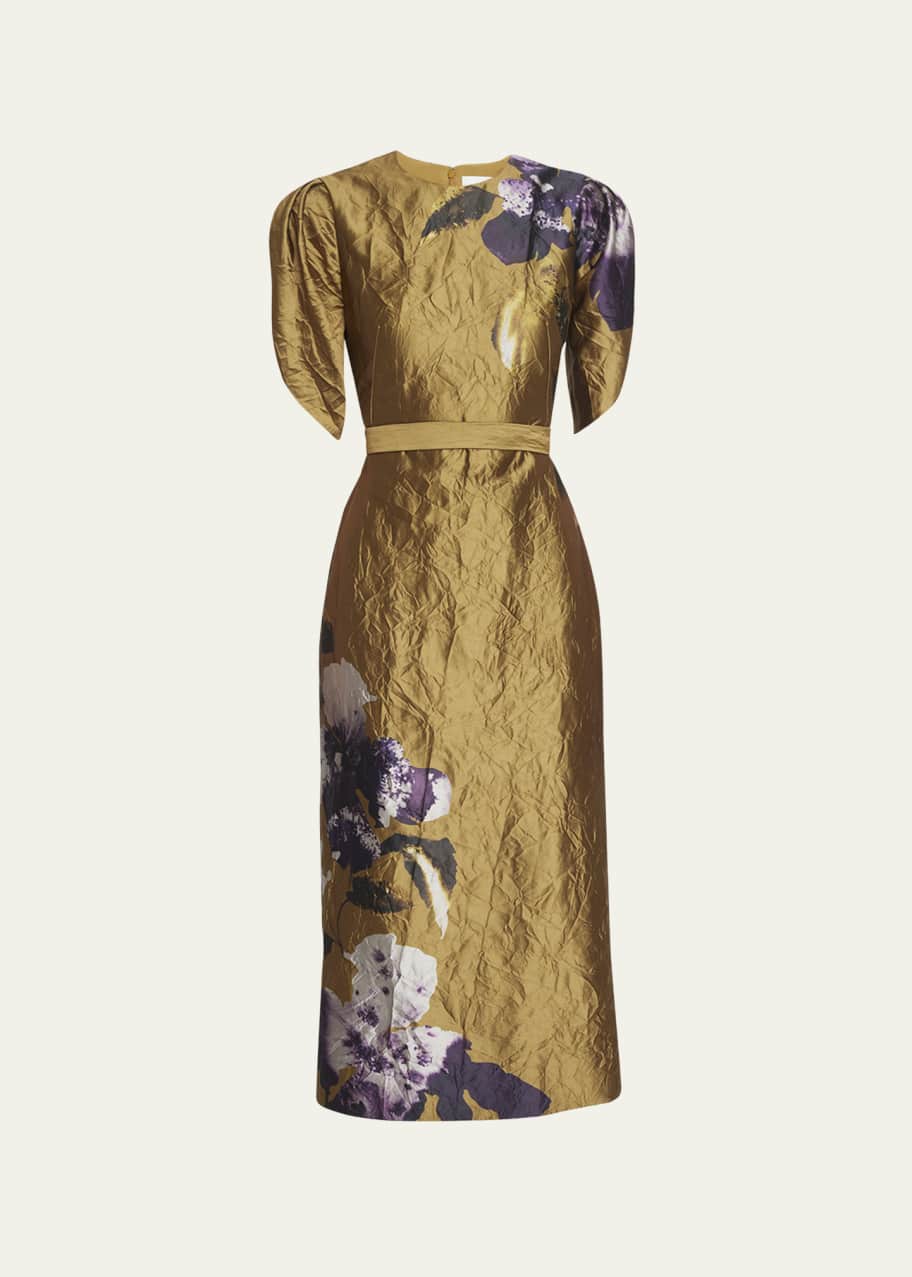Erdem Floral-Print Crinkle Midi Dress - Bergdorf Goodman