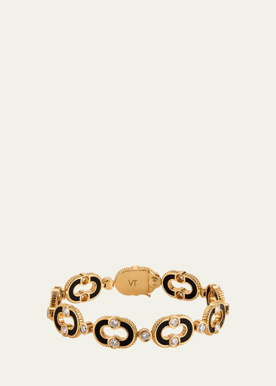 Image 1 of 1: 18K Yellow Gold Magnetic Enchaine Bracelet with Diamonds and Onyx
