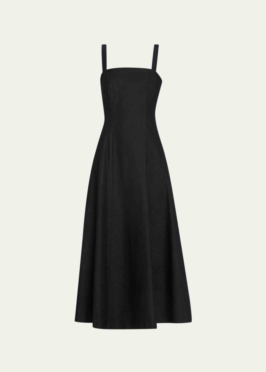 white christmas dresses Ruffle Denim Midi Dress - Black Wash