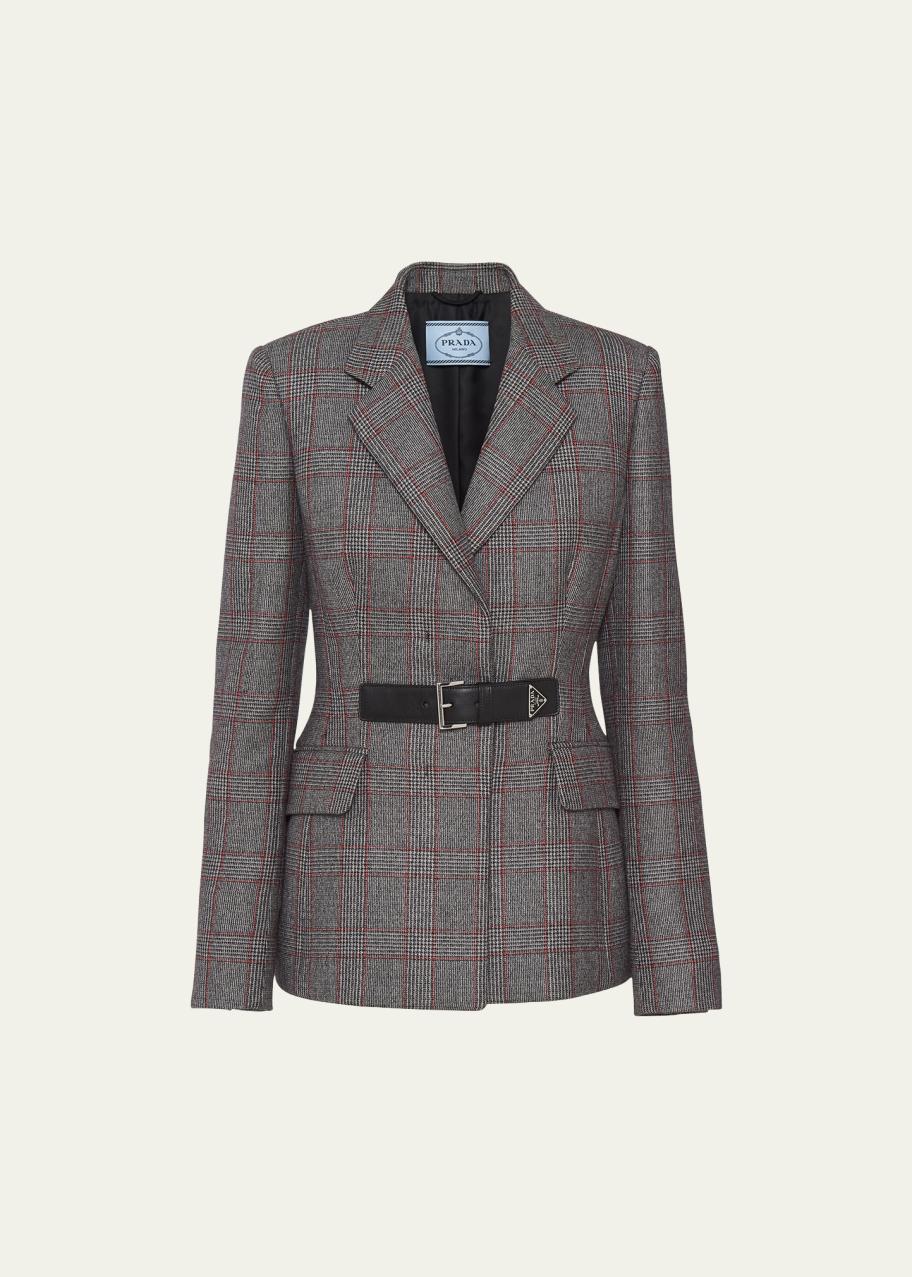 Prada Prince of Wales Leather Belted Blazer - Bergdorf Goodman