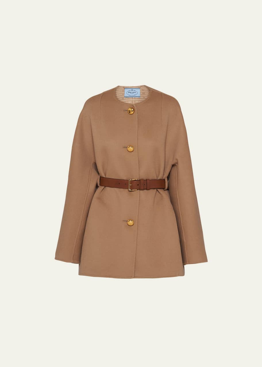 Prada Double Wool Leather Belted Caban Jacket - Bergdorf Goodman