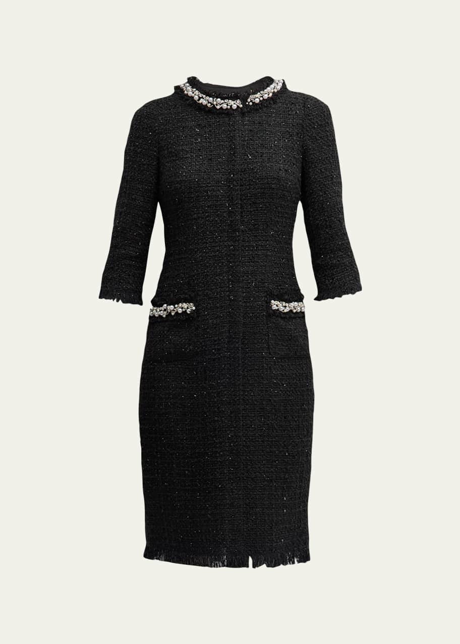 Rickie Freeman for Teri Jon Pearly-Trim Metallic Boucle Midi Dress -  Bergdorf Goodman