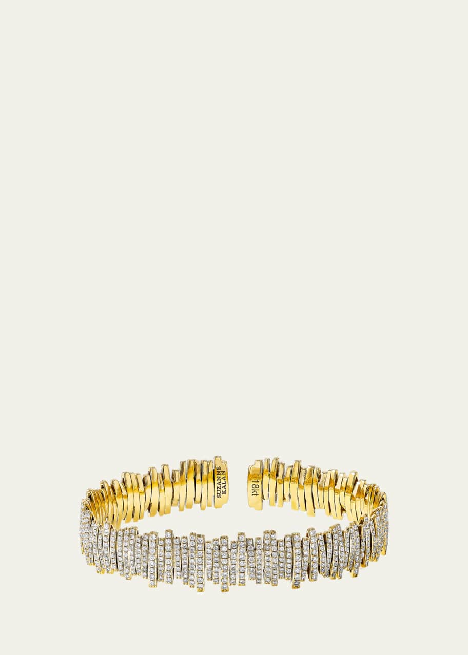 Image 1 of 1: Eternity Lines Bangle with Round Pave White Diamonds in 18K Gold