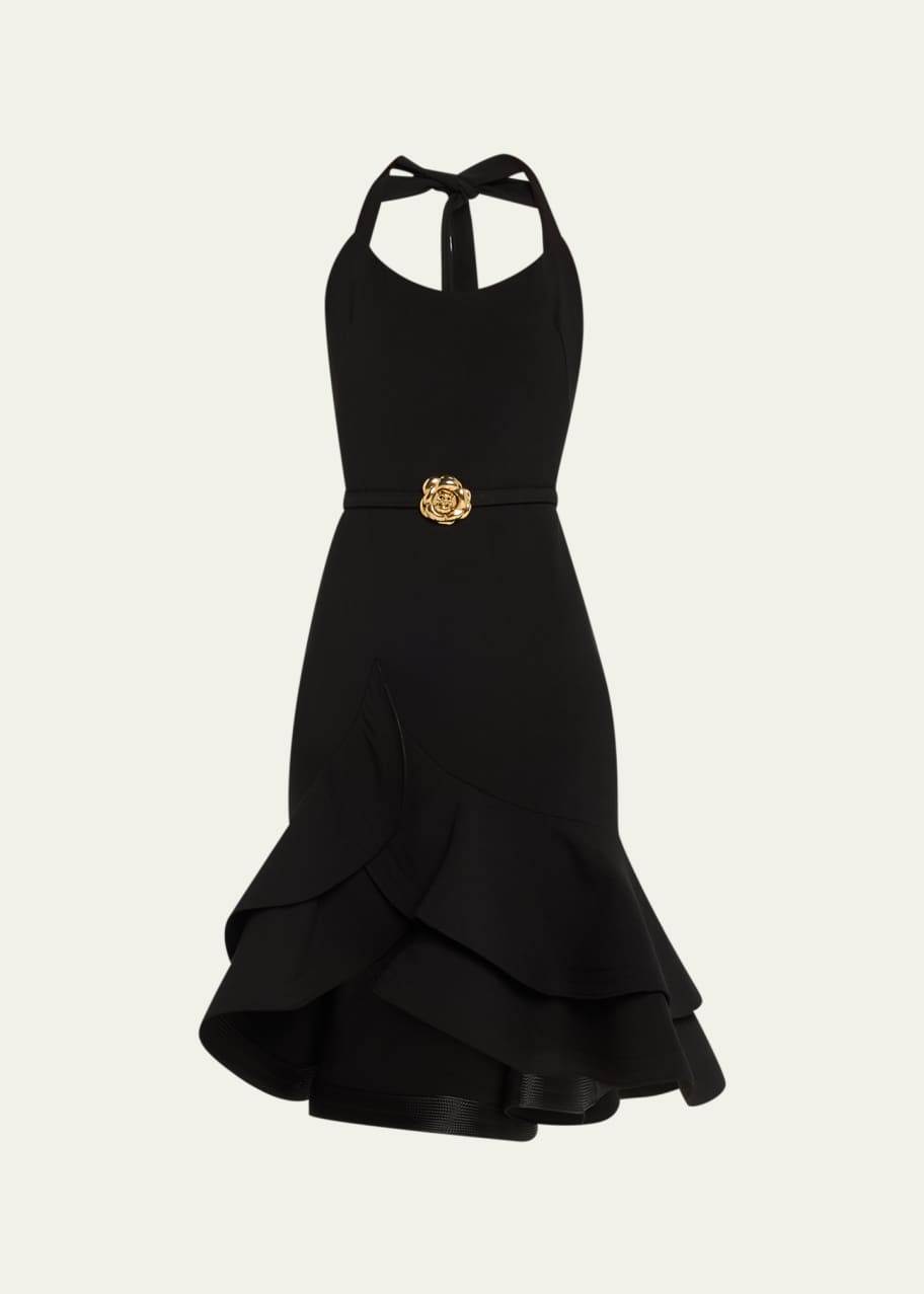Oscar de la Renta Tiered-Ruffle Drop-Waist Halter Dress - Bergdorf Goodman