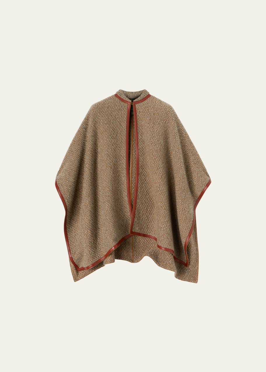 Loro Piana Sydney Leather-Trim Cashmere Knit Poncho - Bergdorf Goodman
