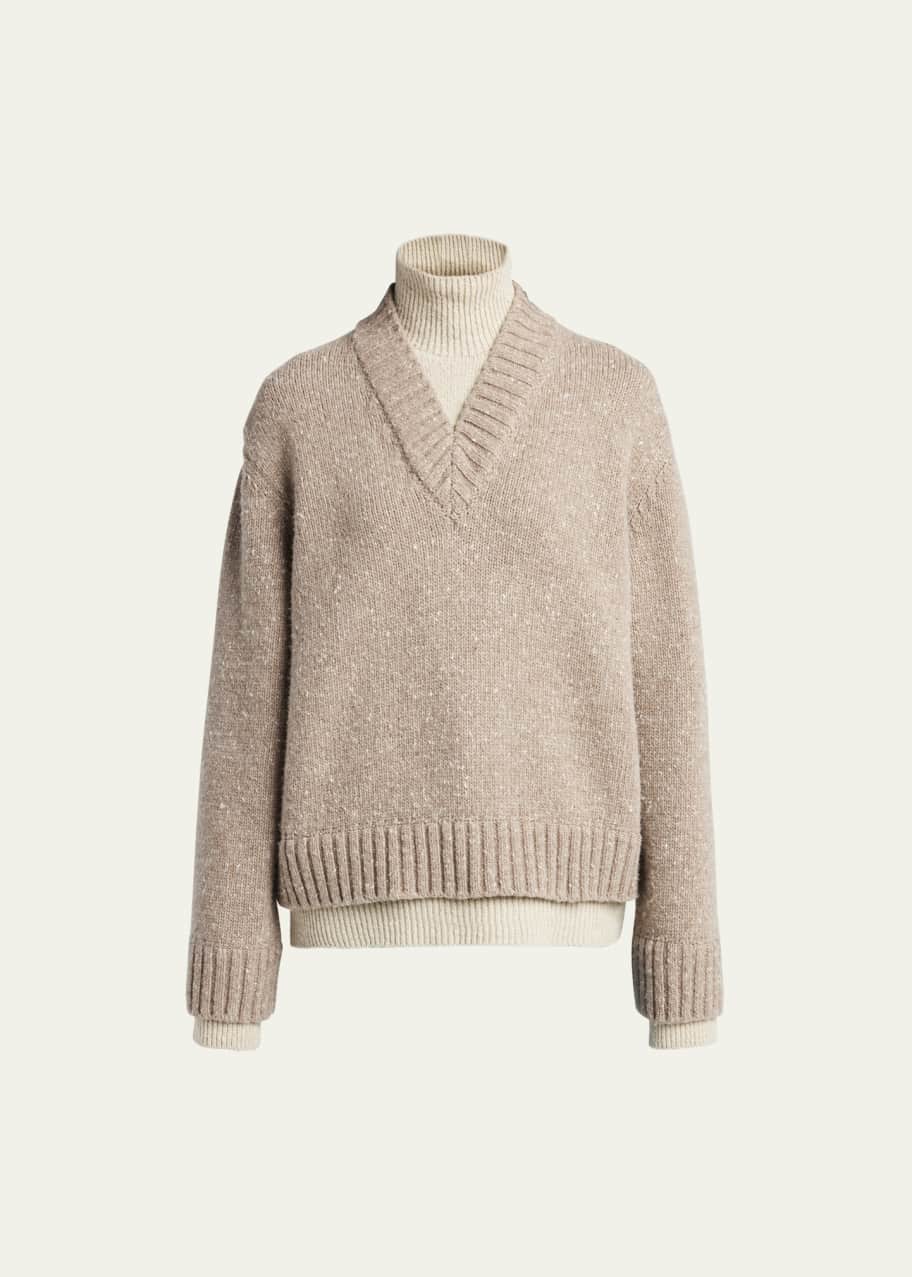 Bottega Veneta Double-Layer Wool High-Neck Sweater