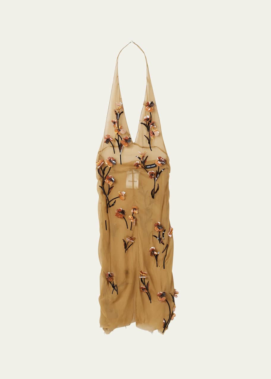 Miu Miu Floral-Embellished Chiffon Halter Dress - Bergdorf Goodman