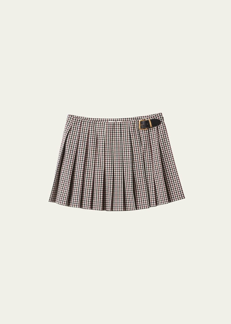 Miu Miu Logo-Emboidered Pleated Gingham Check Mini Skirt