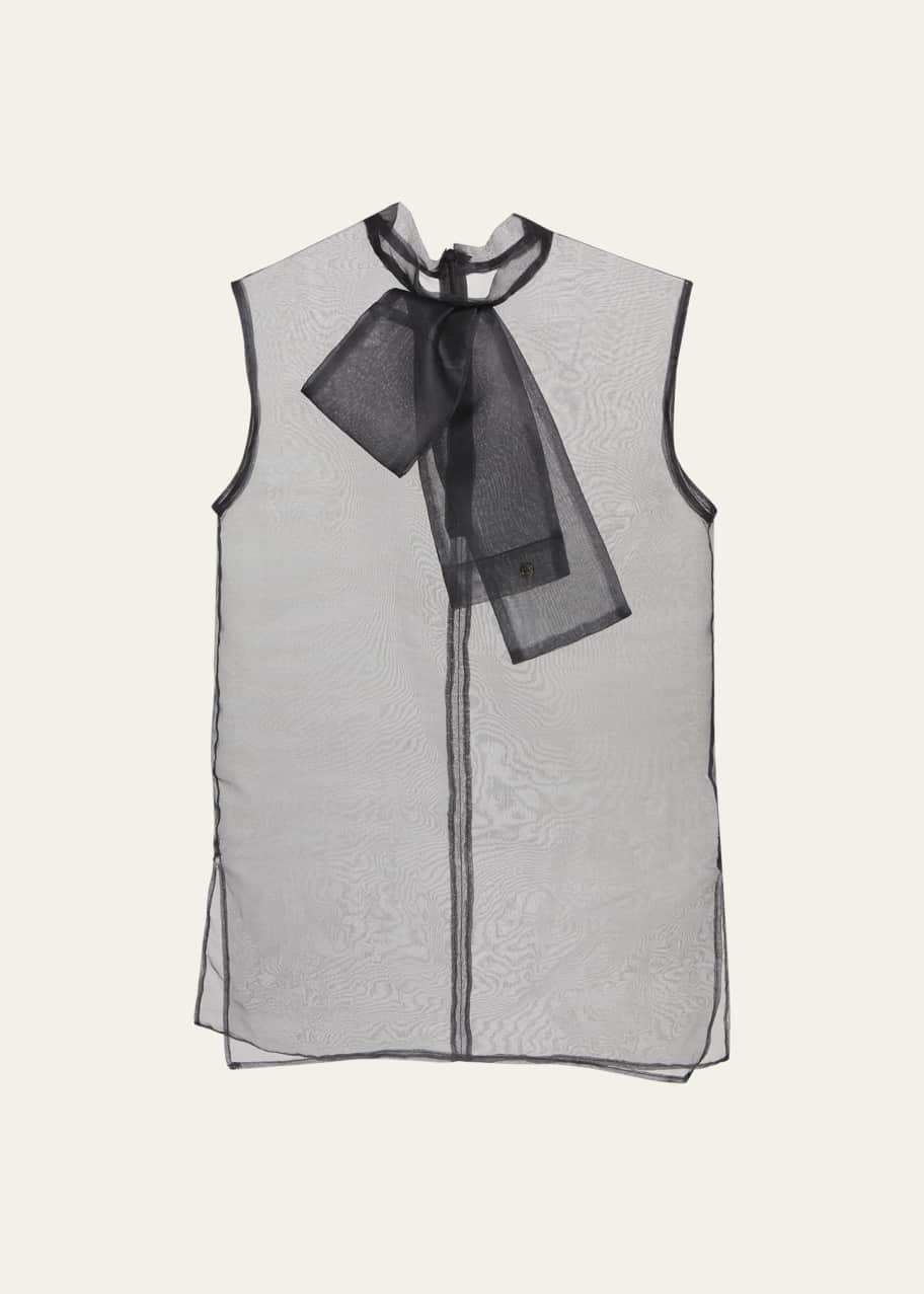 Image 1 of 1: Sheer Organdy Blouse with Tie Neck