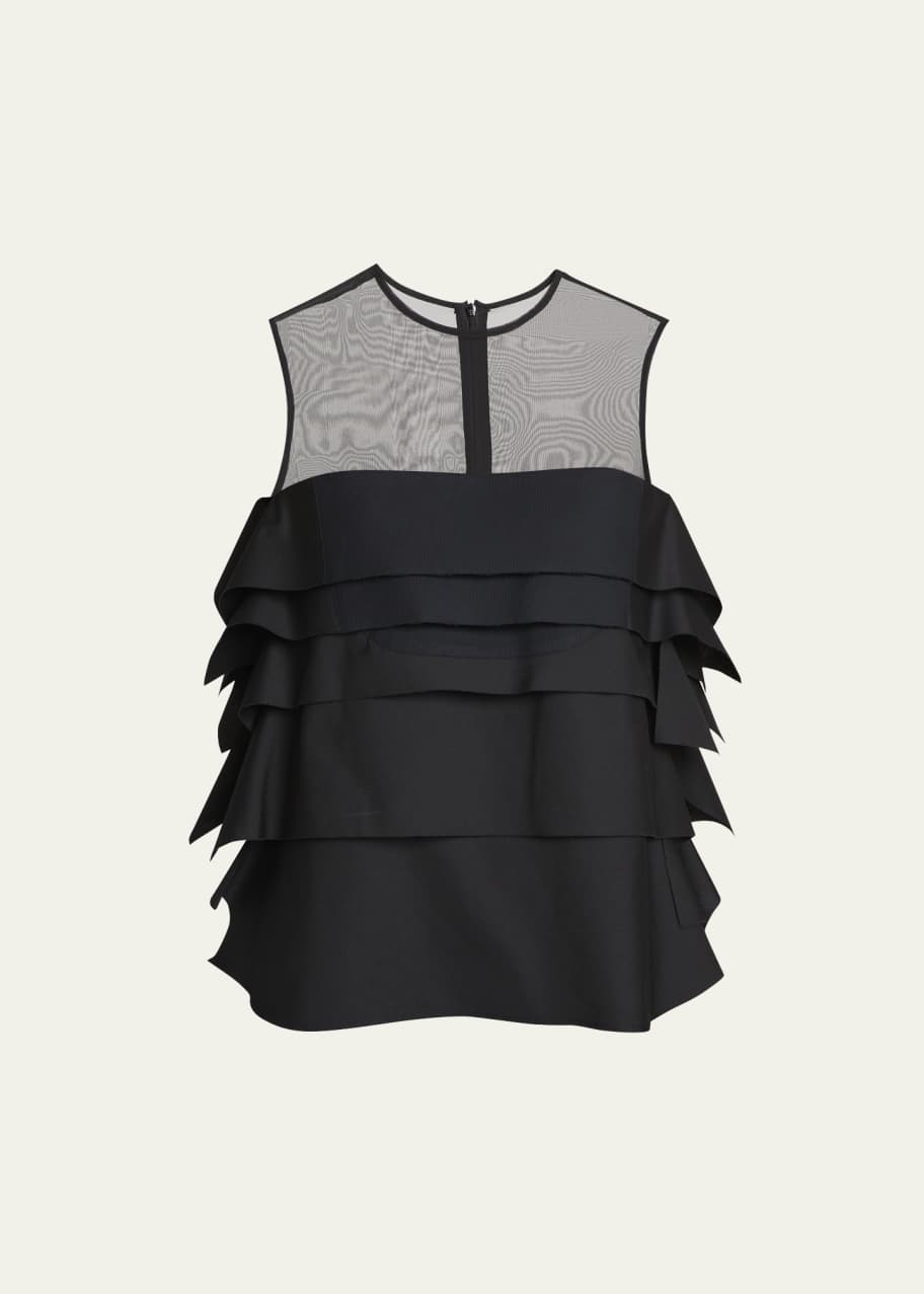 Sleeveless Sheer Yoke Ruffle Top